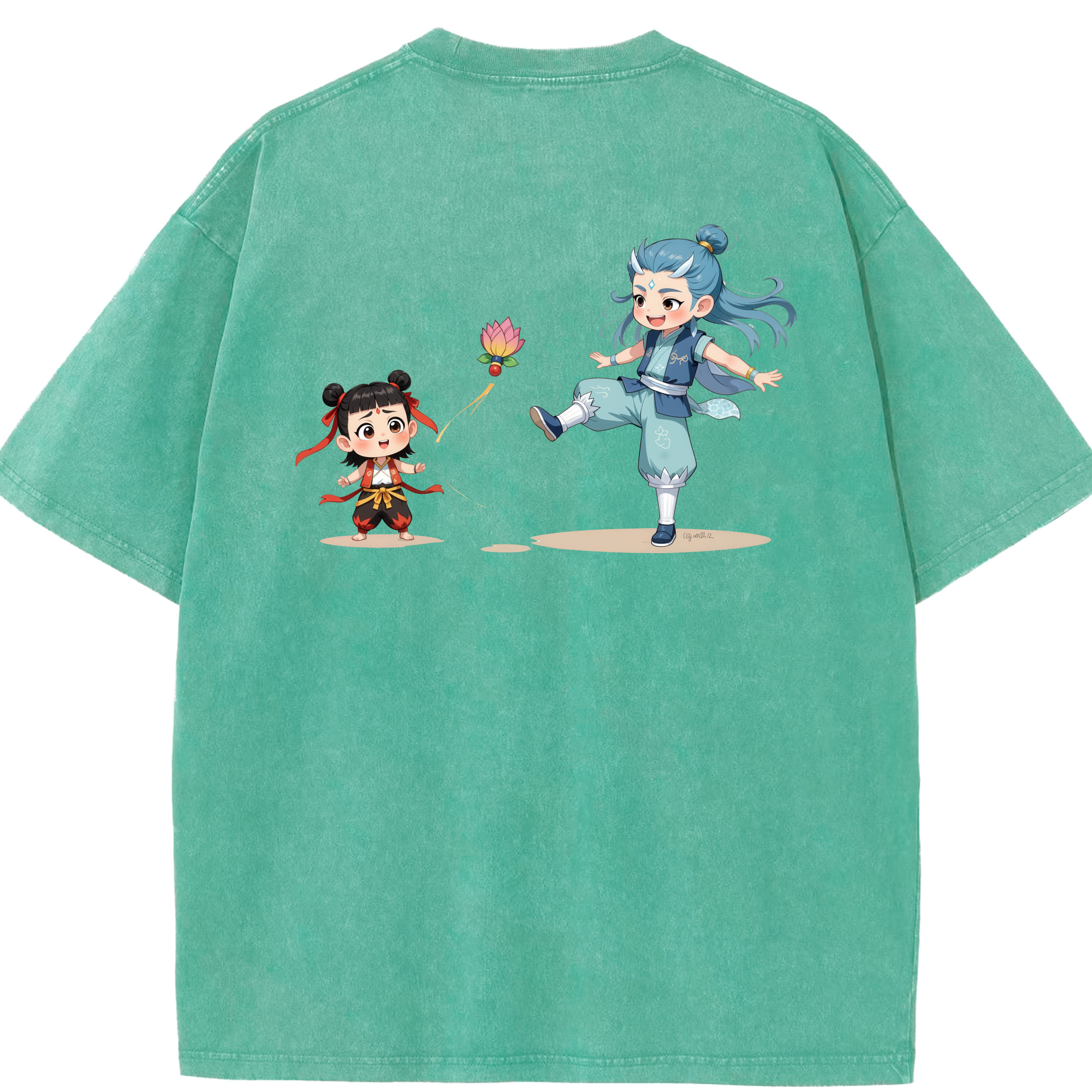 （画像用） Ne Zha 2 ナタ 魔童の大暴れ 綿100% ヴィンテージ風 半袖Tシャツ（背面プリント）